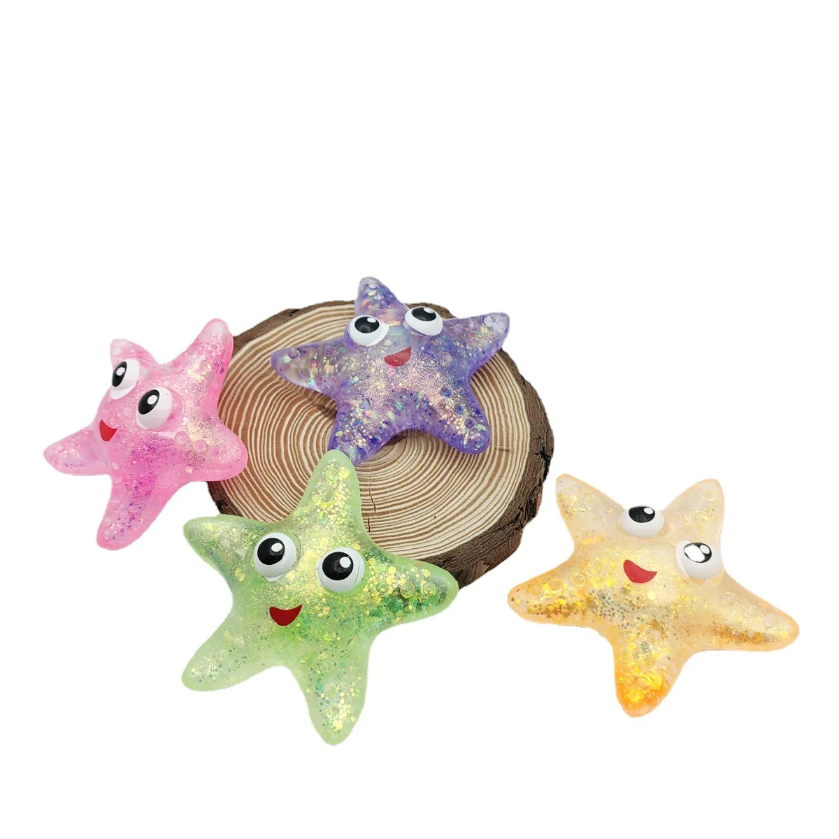 Antiestrés suave TPR rebote lento lentejuelas maltosa pellizco juguete alivio del estrés elástico exprimidor ojos de colores estrella de mar descompresión