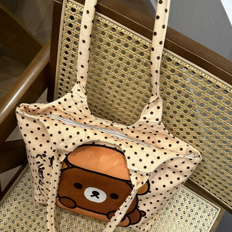 حقيبة كتف جديدة لطيفة على شكل رسوم كرتونية من Rilakkuma حقيبة كتف كاجوال ذات سعة كبيرة للنساء والطلاب حقيبة مدرب عصرية مريحة ومتعددة الاستخدامات