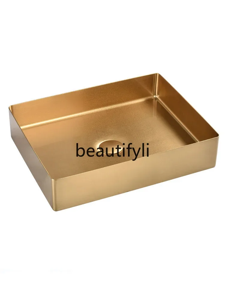 

Square stainless steel countertop basin Balcony bathroom Golden art basin Wash basin Single