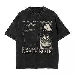 Death Anime Notes Japanese Washed T Shirt Streetwear Hip Hop T-Shirt KIRA L Lawliet Tees Tops Men Women Short Sleeve Harajuku