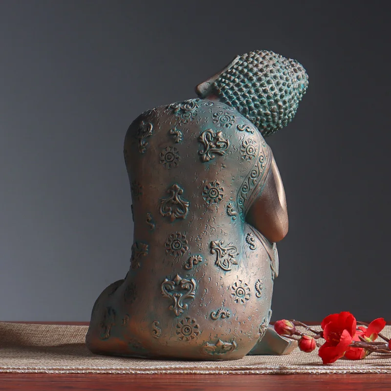 Bronze-like Reclining Buddha Statue, Decorative Figurine for Living Room Entrance，Religious Display and Feng Shui Ornament