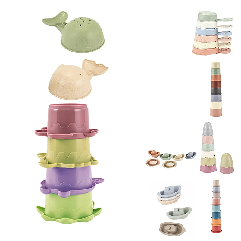 Baby Stacking Cups Toys Beach Funny Wheat Straw Hourglass Stacking Cup Science Learning Education Bathtub Toy For Baby