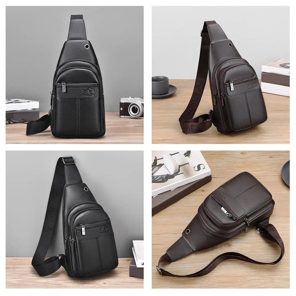 

Men Chest Pack Crossbody Bag PU Leather Chest Bag For Boy Travel Belt Sling Bag Black Brown Messenger Bag Male T4E5
