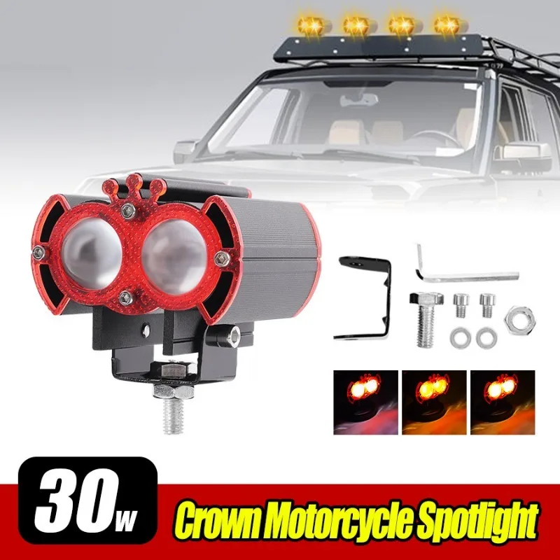 

LED Motorcycle Headlights Super Bright Spotlights High and Low Beams White Yellow Spotlights Scooter Driving LED Lights Lamp 12V