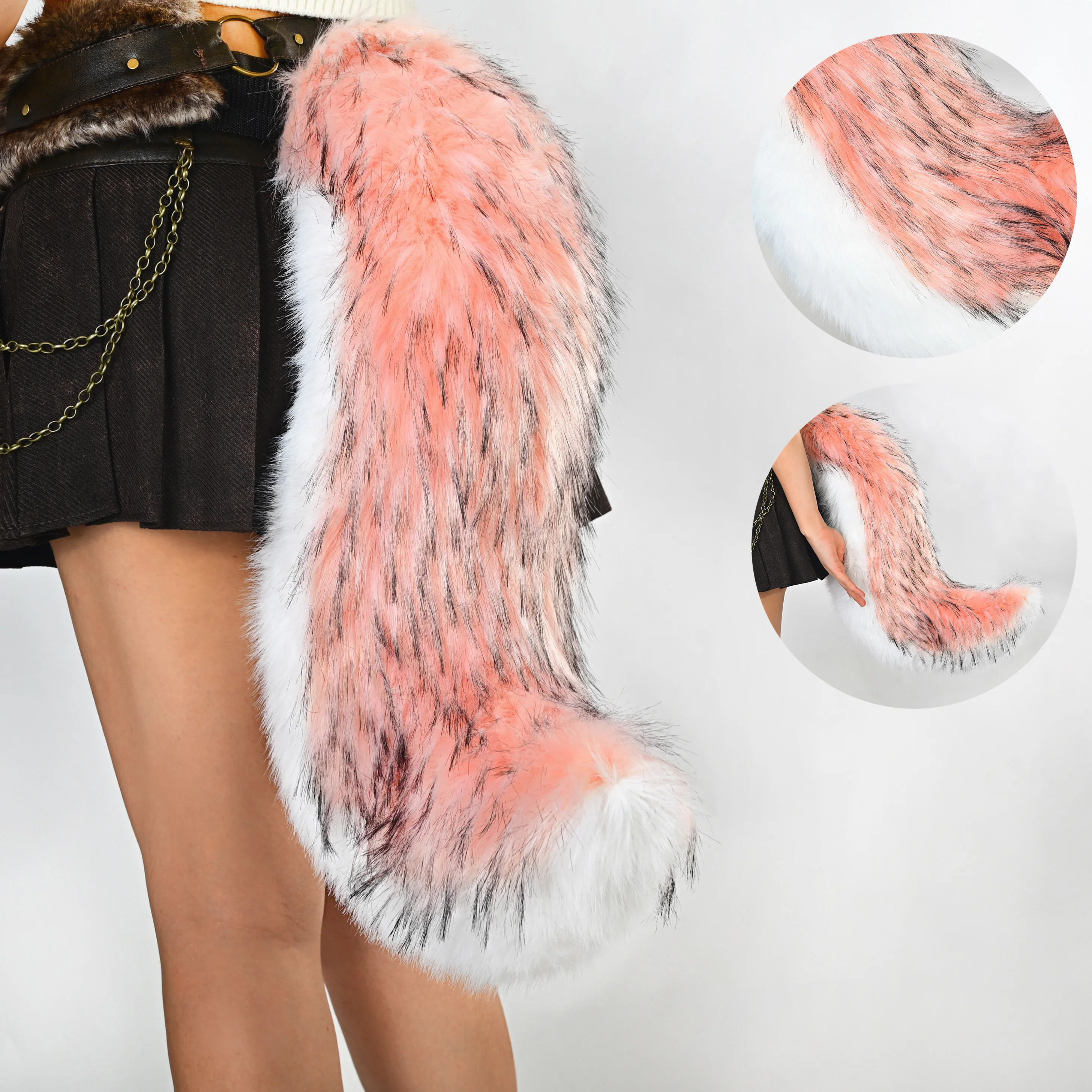

Plush Wolf Tail with Punk Style Belt Synthetic Fur Style Cosplay Tail Accessory for Gothic & Themed Events
