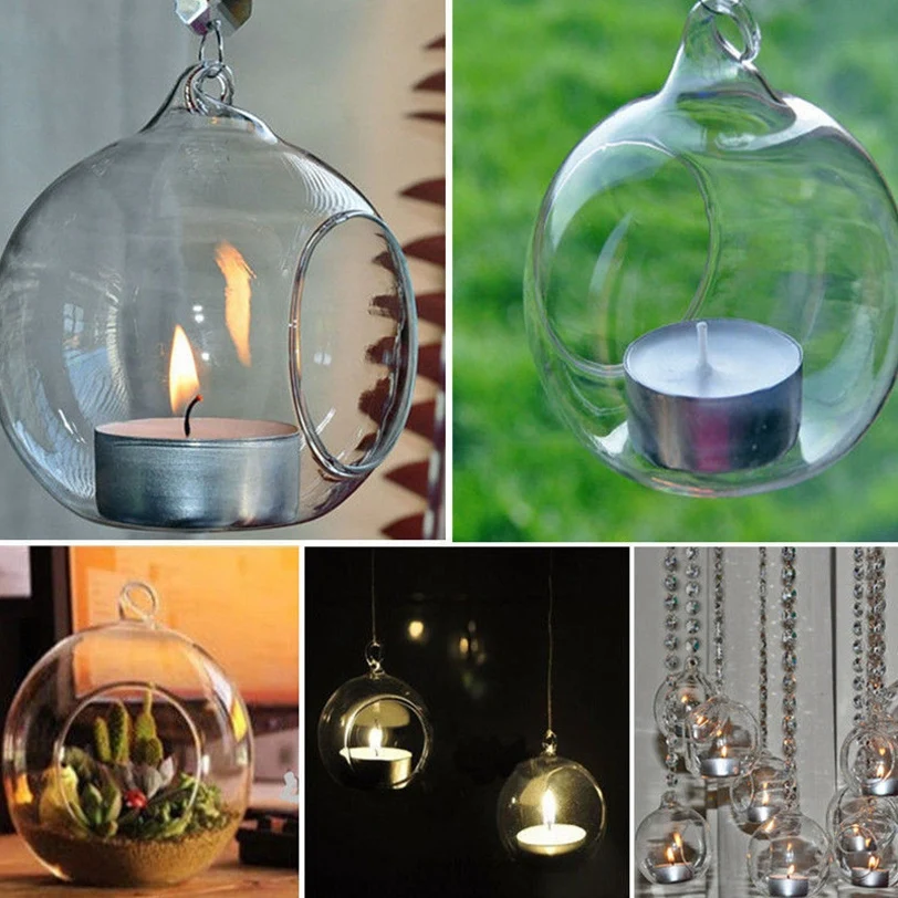 8cm Hanging Glass Flowers Plant Vase Stand Holder Terrarium Container Candlestick Tealight Holder Home Decor