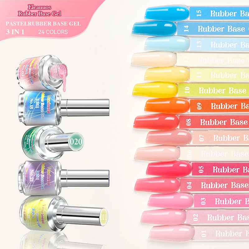 24Pcs Macaron Sheer Translucent Jelly Gel Nail Polish 3 In 1 Rubber Base Gel Soak Off UV LED Long Lasting Build Up Nail Art For