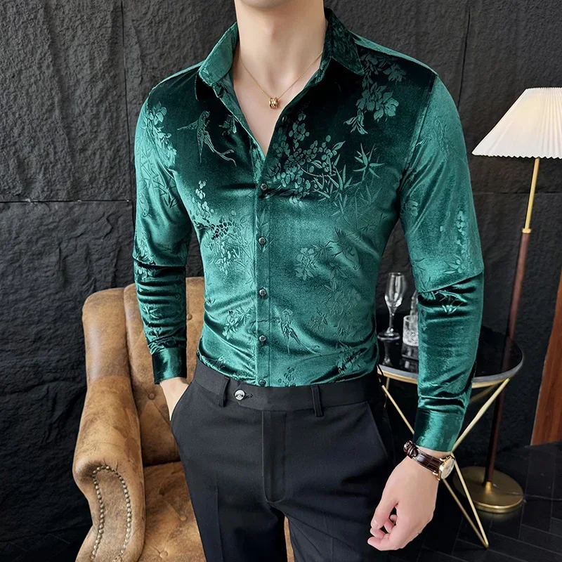 

Korean Winter Velvet Shirt Men Long Sleeve Casual Shirts High Quality Elastic Business Social Office Formal Dress Shirts 2023