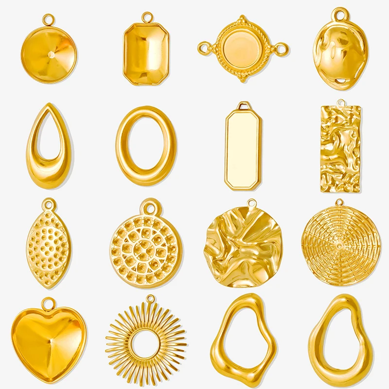 6pcs Simple Geometric Oval Water Droplets Real Gold Plated Stainless Steel Charms For Jewelry Making Supplies DIY Heart Pendant