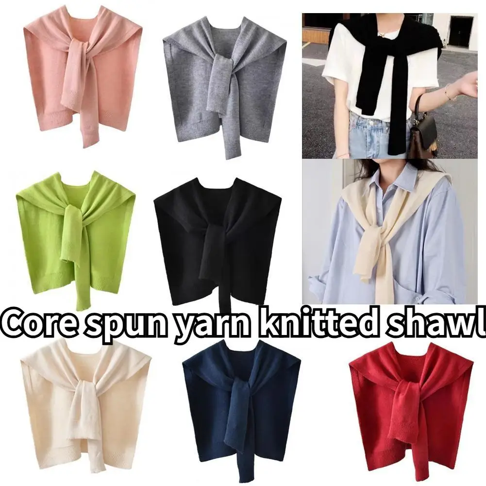 Core Spun Yarn Knitted Shawl For Women  In Spring Camisole Color Thin Shoulder Cardigan Summer Knotted Fake Collar Scaves