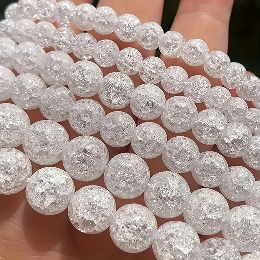 100 Stück weiße, rissige Acrylperlen – 6/8/10 mm, verschiedene Größen, Abstandshalterperlen für DIY-Bastelarbeiten, glitzerndes Bastelzubehör – Detail 5