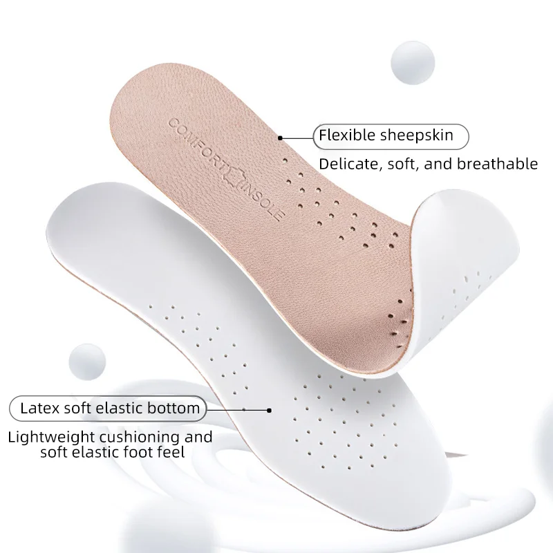 1pair Sheepskin Latex Insoles for Shoes Elasticity Shoe Sole Pad Breathable Sports Shock Absorption Genuine Leather Shoe Cushion