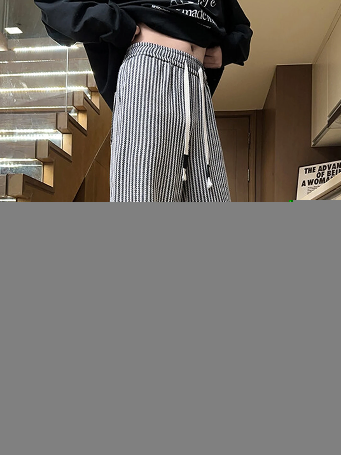 سراويل مخططة كاجوال للخريف للرجال، سراويل منسوجة، مع حزام خصر مطاطي برباط، مناسبة للاستخدام اليومي في الهواء الطلق