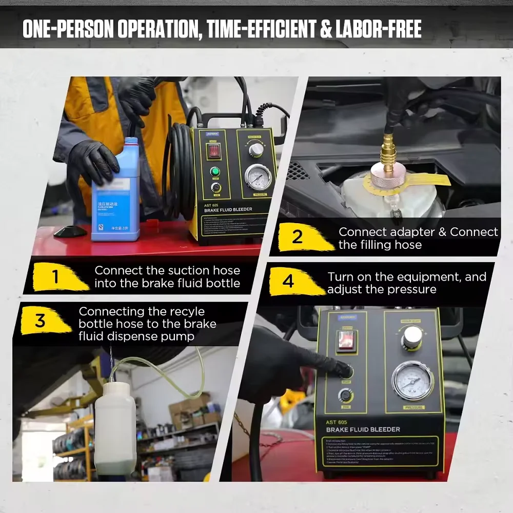 

AST605 Автомобильный импульсный тормозной масляный насос Автомобильный рабочий цилиндр с одним сцеплением Комплект насоса для прокачки тормозной жидкости Масломонтажный станок