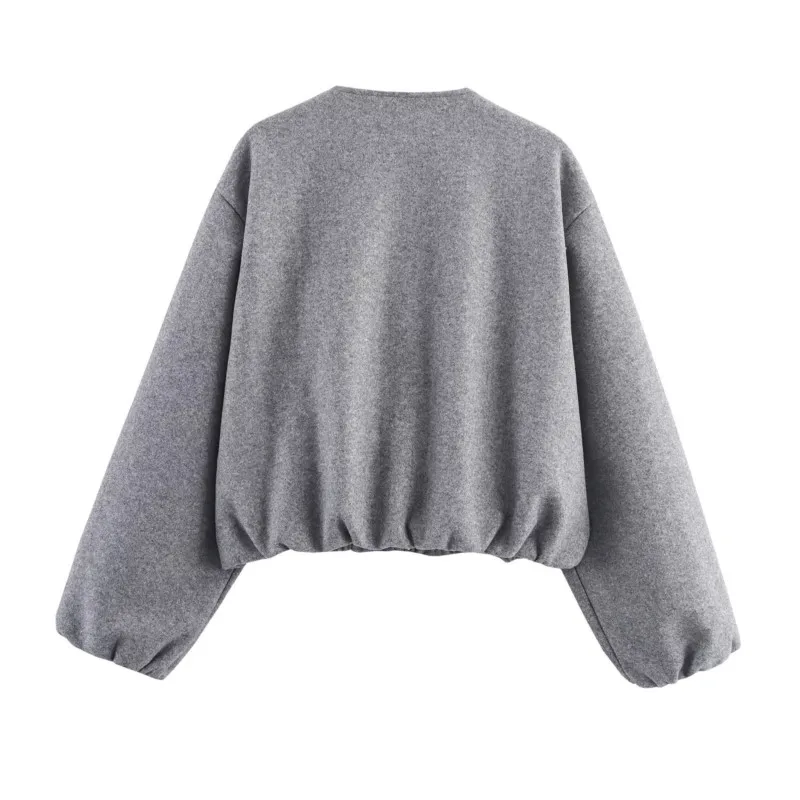 Chaqueta Bomber suave de primavera para mujer, informal, de manga larga, con cuello redondo, adornos elásticos, abrigos Vintage para mujer con cremallera, Tops femeninos de calle alta