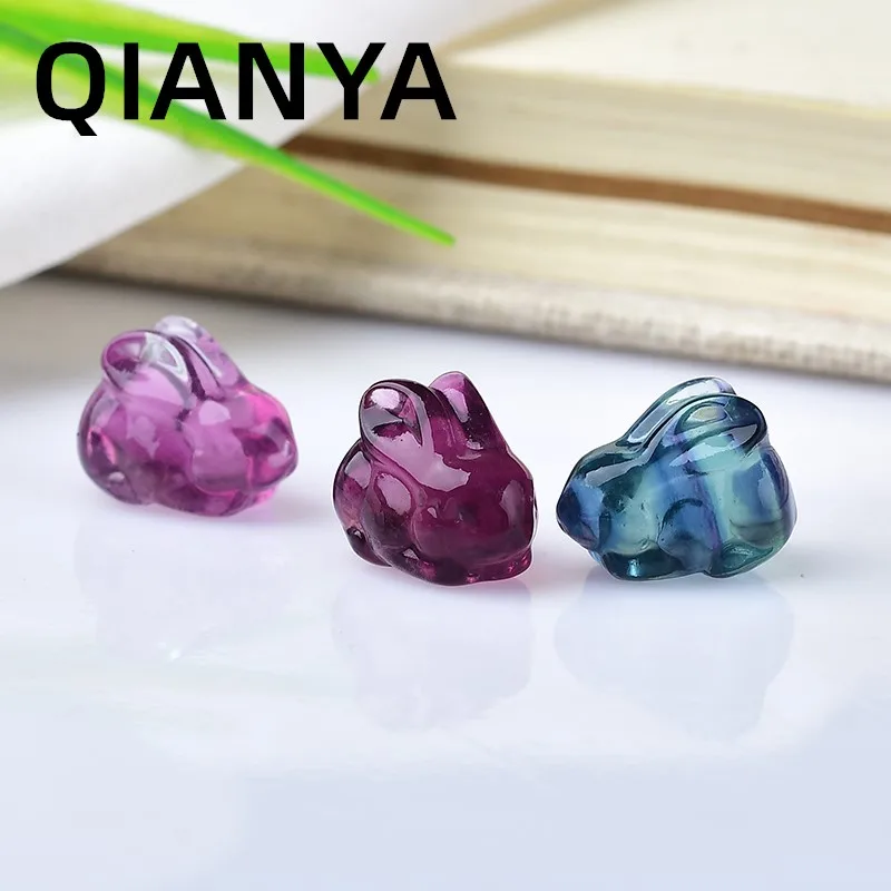 Cute Rabbit Natural Color Fluorite Crystal Quartz Gemstone Mini Animal Carving Stone Crafts Home Decor Jewelry Accessories Gift