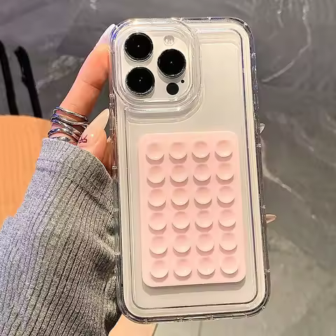 3D Suction Cup Transparent Phone Case For Samsung Galaxy S25 Ultra S24 Plus S23 FE S22 S21 A55 A35 A15 A54 A34 A14 A53 A33 Cover