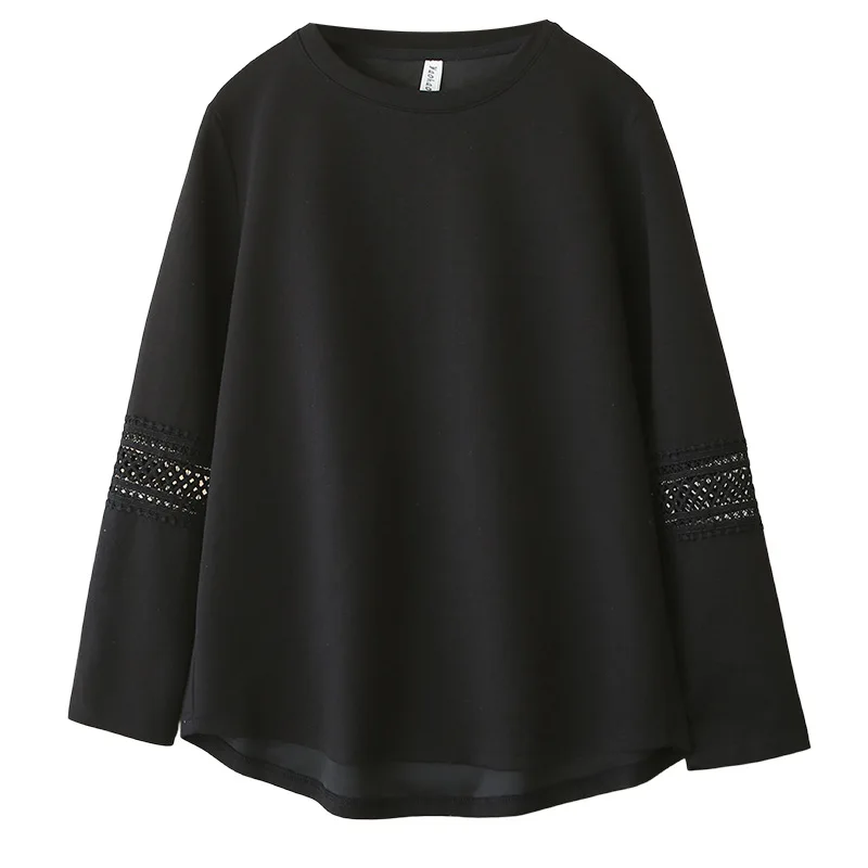 

2026 Spring Plus Size Women's T-shirt Hollow Out Long Sleeve Versatile Loose Fit Tops For Curvy Ladies 2606