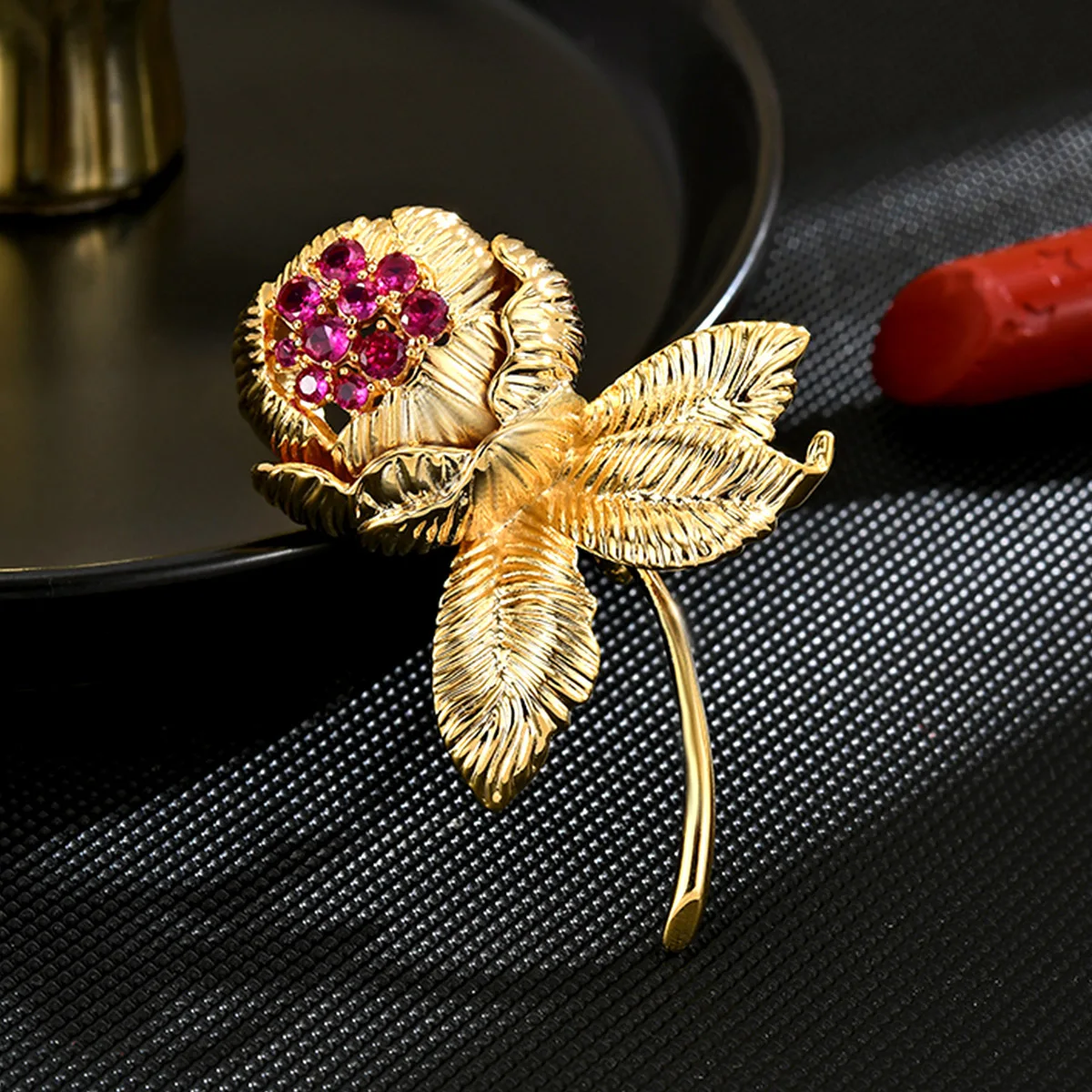 

French Luxury Rose Bud Brooch,Elegant Blossom Corsage Pin for Suit & Coat