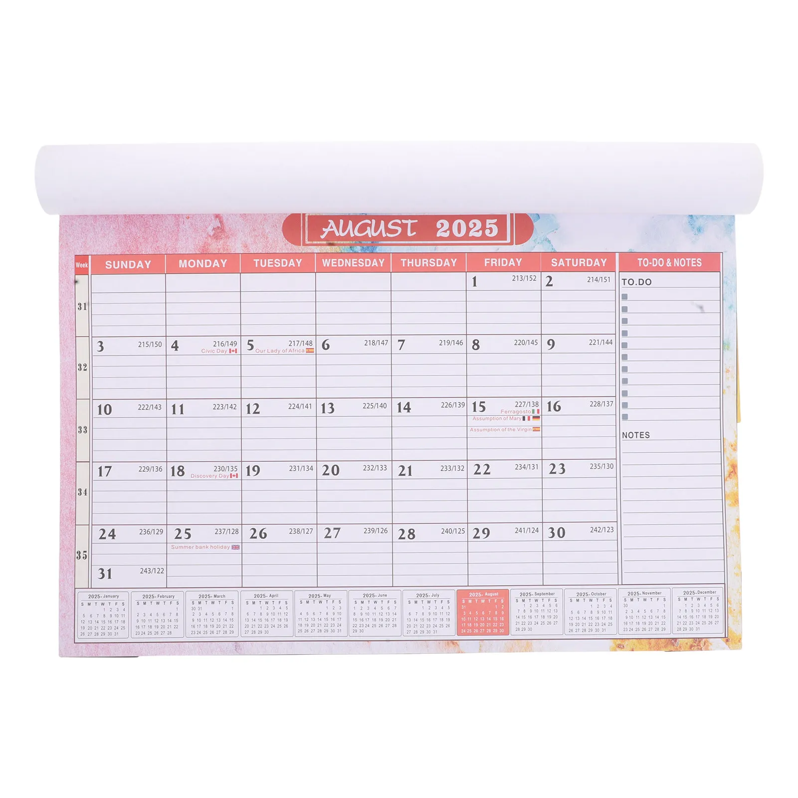 

English Hanging Wall Calendar 2025.7-2026.12 Large Spiral Binding Smooth Writing Surface Suitable for Office Home School Yearly