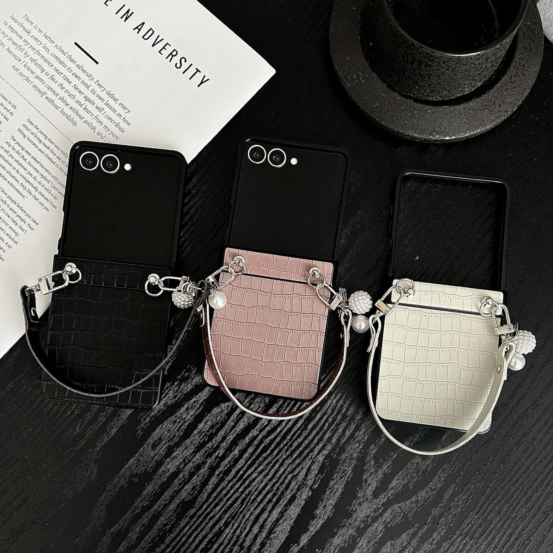 

PU Leather Lanyard Phone Case for Samsung Galaxy Z Flip 7 6 5 4 Protective Back Cover for ZFlip5 ZFlip6 ZFlip7 Case Shell