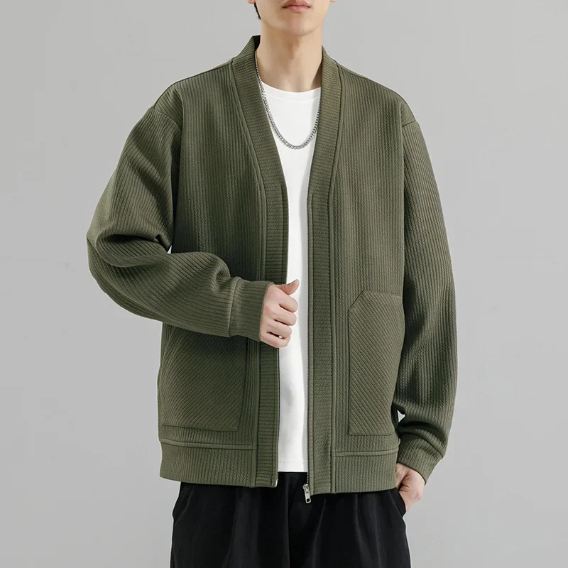 Men's Knitted Jackets 8XL Large Size Autumn Winter V-neck Loose All-match Long-sleeved Tops Oversize Harajuku Style Zipper Coats