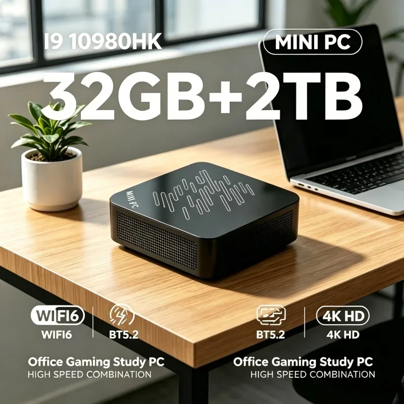 Intel Core i9 10980HK Linear‑Stripe Pattern High Performance Mini PC 32GB RAM 1TB SSD 4K Gaming Office Home Desktop Computer