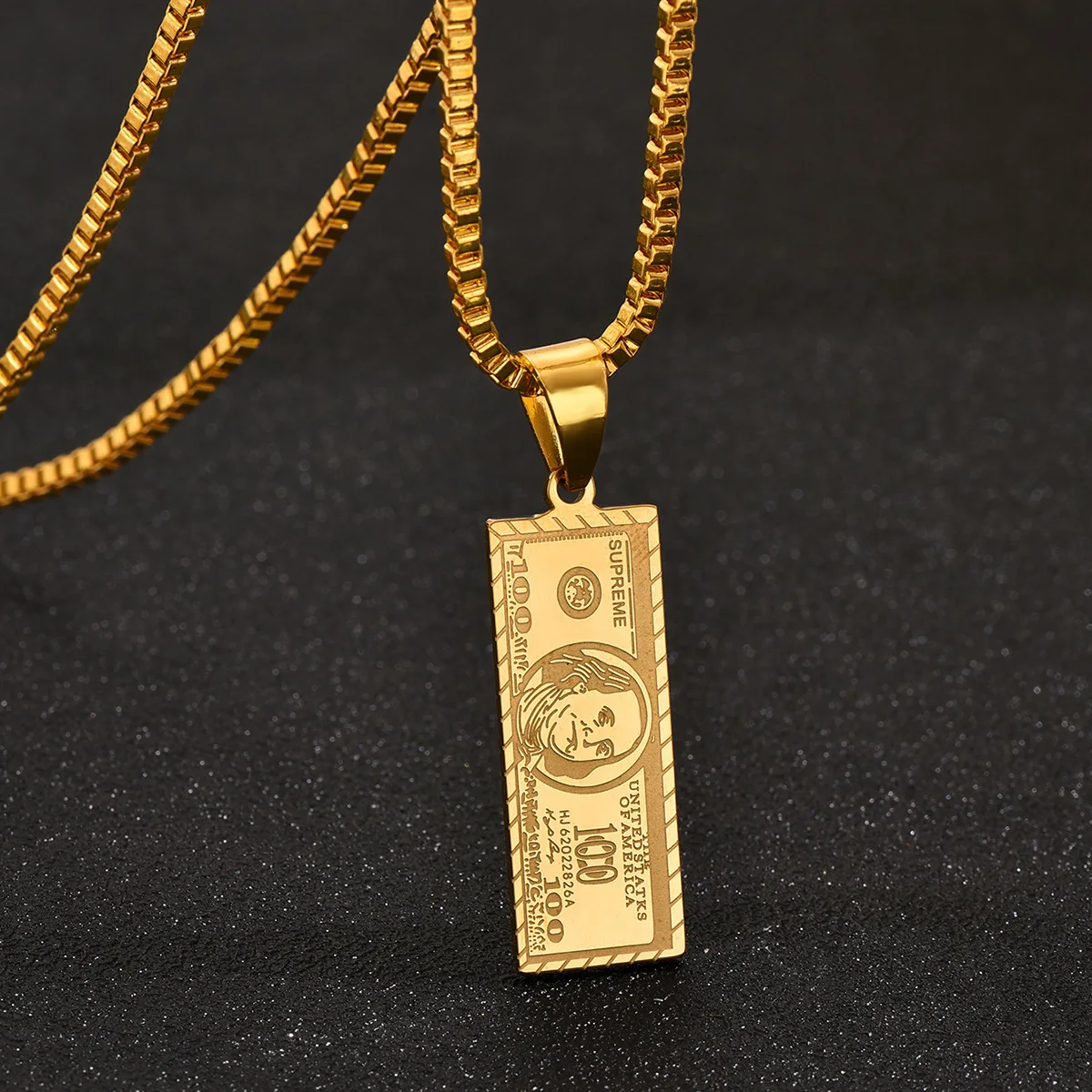 Creative 100 U.s. Dollar Pattern Hip Hop Rock Trend Men\\'s Necklace Million Dollar Bill Pendant Punk Fashion Jewelry Gift