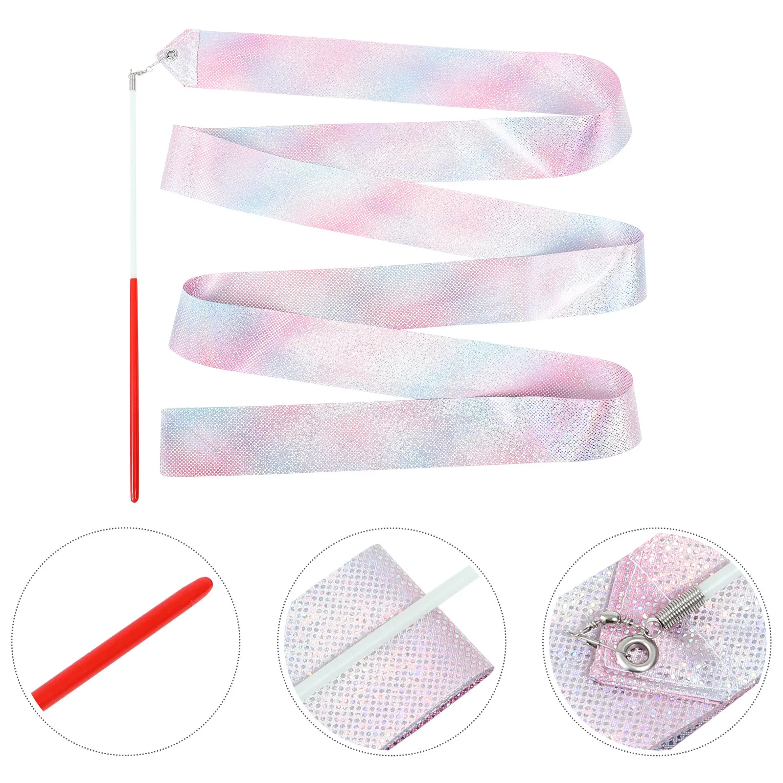 2Pcs Gymnastics Ribbon for Rhythmic Gymnastics Training Dance Performance Adult Polyester Streamer Shining Dance Colored