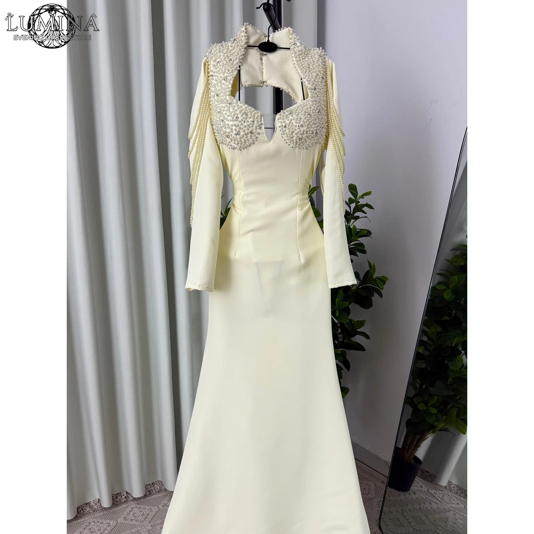 Lumina Dresses Elegant Evening Party Dress Customized Round Neck Long Sleeves Fish Tail Beads Prom Dresses 2026 Luxury Prom Gala