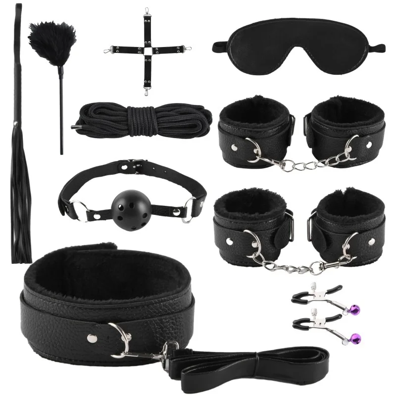 Ensemble de jouets sexuels BDSM pour adultes, menottes, SM, Bondage, continents, clips, bâillon buccal, Whit Eye Blinder, accessoires féminins, kits de jouets sexuels sexy, 7.0