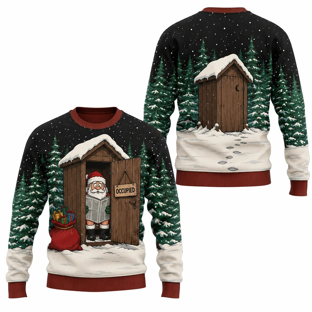 Humorous And Quirky Santa Claus Ugly Sweater Men Merry Christmas 3D Print Personality Holiday Fashion Long Sleeve Sweatshirt