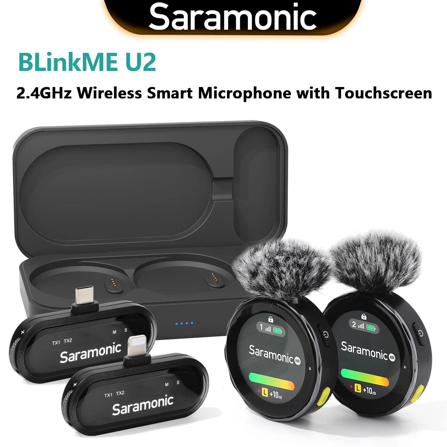 Saramonic BlinkMe U2 Wireless Lavalier Lapel Microphone for iPhone Android USB-C Devices Smartphones Youtube Recording Streaming