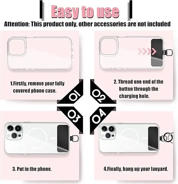 1-4PCS Stainless Steel Metal Phone Lanyard Gasket Patch Anti-lost Detachable Mobile Phone Rope Card Clip Strap Hang Cord Tab