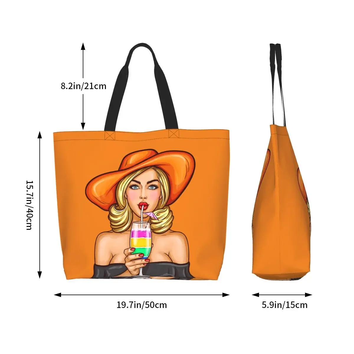 Pop Art Shopper Canvas Shoulder Tote Bag, Bolsa durável de grande capacidade, Sexy elegante Lady Girl Drink Grocery Shopping Bag, Imprimir Mercearia Handbag