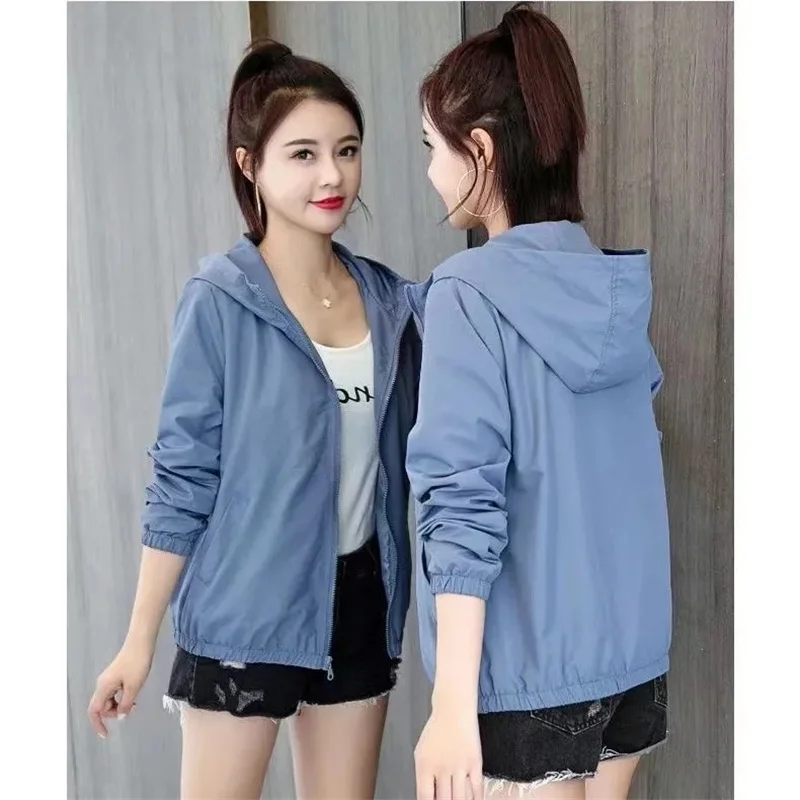 

Ladies Hooded Loose Outwear Korean Female Long Sleeves Coat Spring Autumn Woman Fashion Leisure Solid Color Jacket