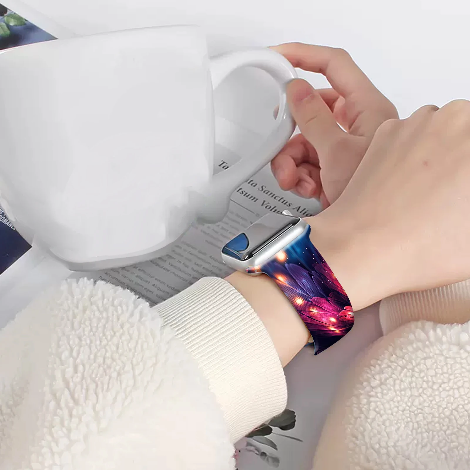 حزام مطبوع عليه عالم الزهور لساعة أبل 10 9 8 7 سوار من السيليكون قابل للاستبدال لساعة iWatch 46 مللي متر 42 مللي متر 41 مللي متر 40 مللي متر