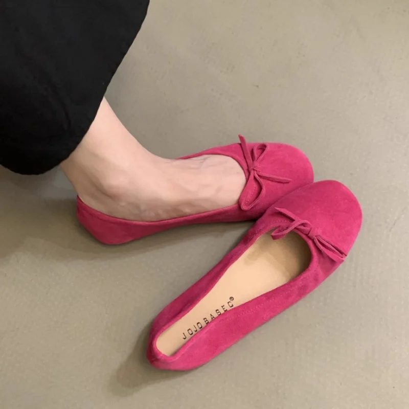 2024 Solid Color Super Soft Women\'s Shoes Spring Bow Flat  Casual and Comfortable Leather New Ballet  Luxury Shoes Women