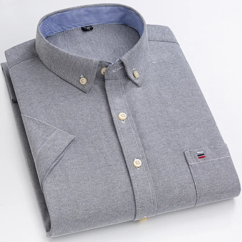 Plus size 7XL100%cotton oxford summer Casual Short sleeve shirts for men soft slim fit formal plain shirt white plaid clothes