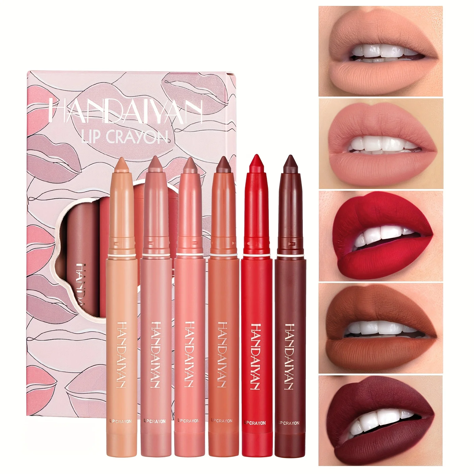 Conjunto de forro e batom "Lip Architect" de 6 peças |   Lápis afiláveis rotativos |   À prova de manchas e de longa duração |   Acabamento fosco em veludo