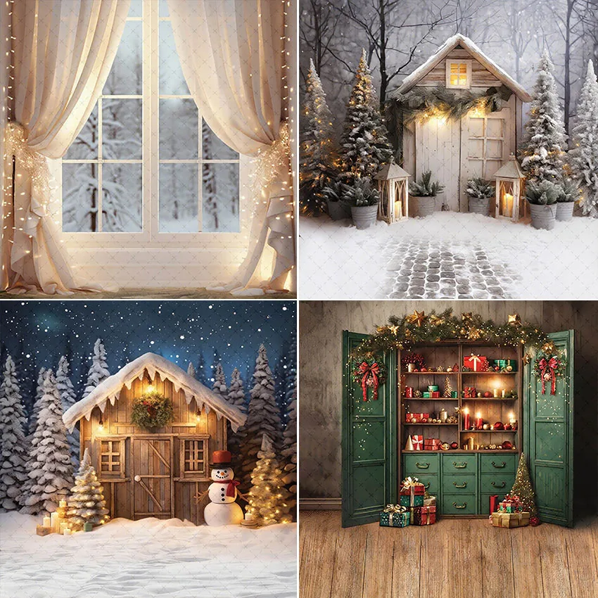 Mehofond Photography Background Winter Christmas Vintage Cottage Snow Xmas Tree Kids Family Portrait Decor Backdrop Photo Studio