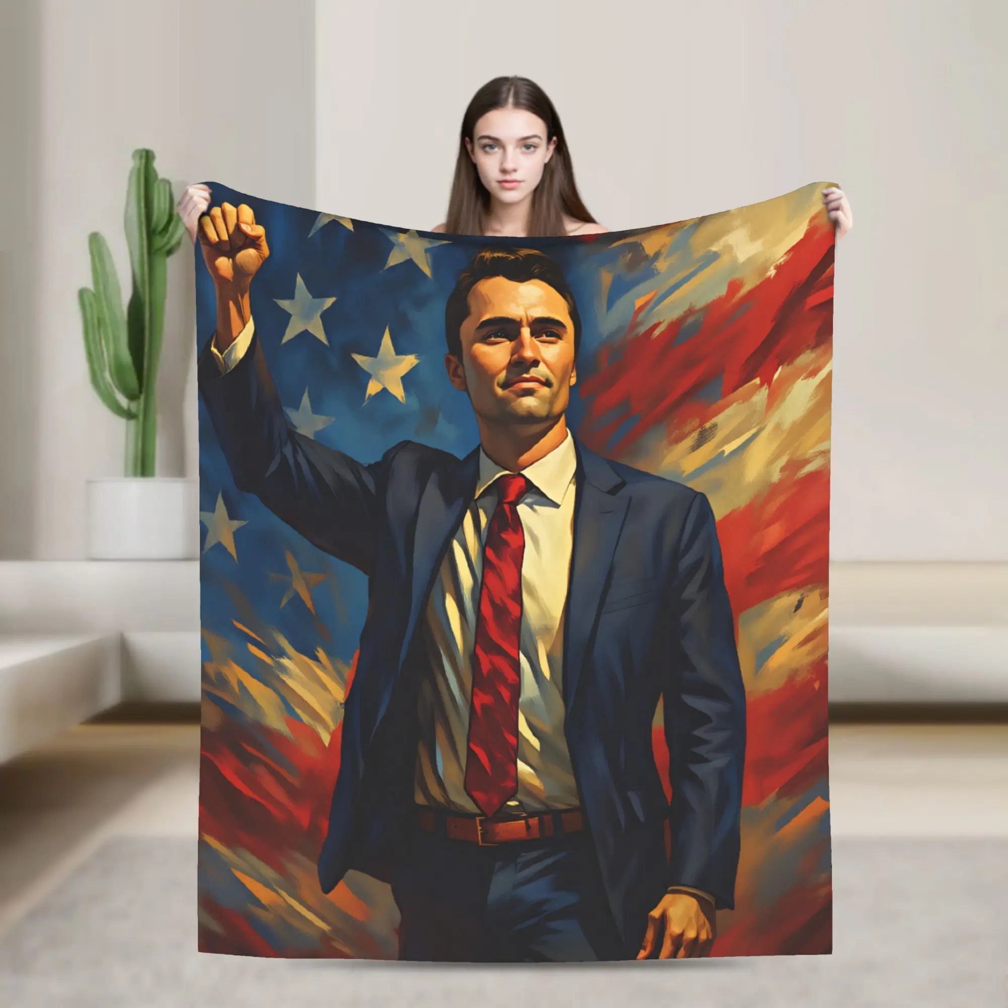 CharlieKirk RIP Knitted Blankets   Wool Throw Blankets Airplane Travel Decoration Lightweight Bedsprea