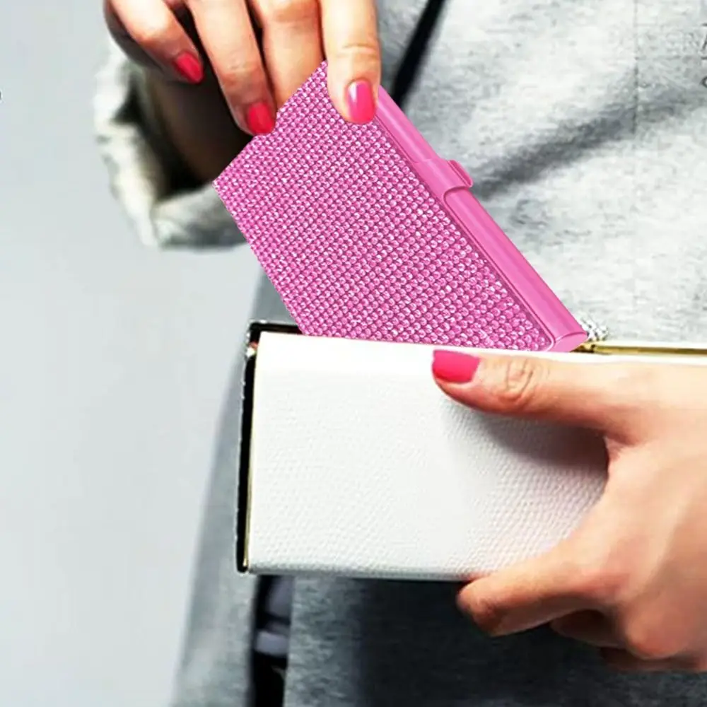 Aluminum Alloy Diamond Metal Business Card Case Small Snap Rhinestone Business Card Box 10-20 Sheets Capacity