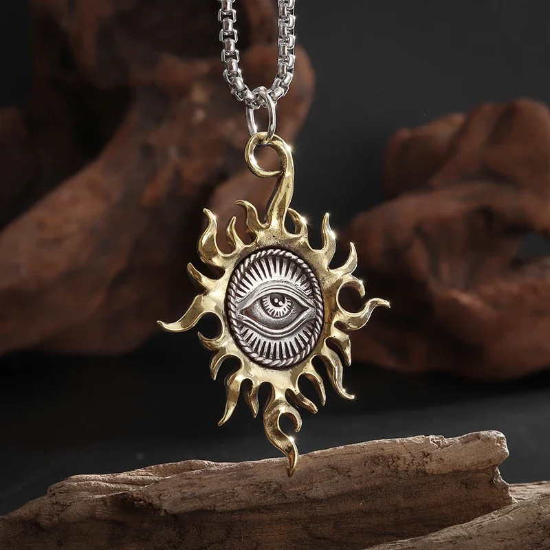 Vintage sol olho de deus pingente tudo vendo olho colar masculino feminino amuleto religioso jóias