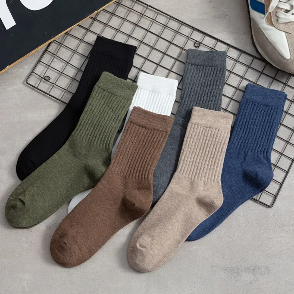 Men Cotton Socks Solid Color Business Crew Spring Autumn Knitting Mid Tube Ankle Long Breathable Casual Soft Socks Носки Женские