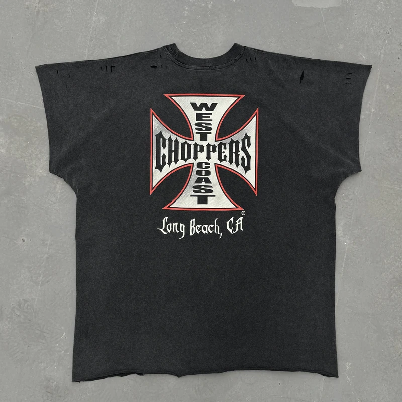 2026 West Coast Choppers Red Eye Skulls Spray Dyeing Grafik-T-Shirt für Herren und Damen, Schwarz, Schwerer Stoff, Hohe Qualität, Locker Sitzendes T-Shirt – Detail 8