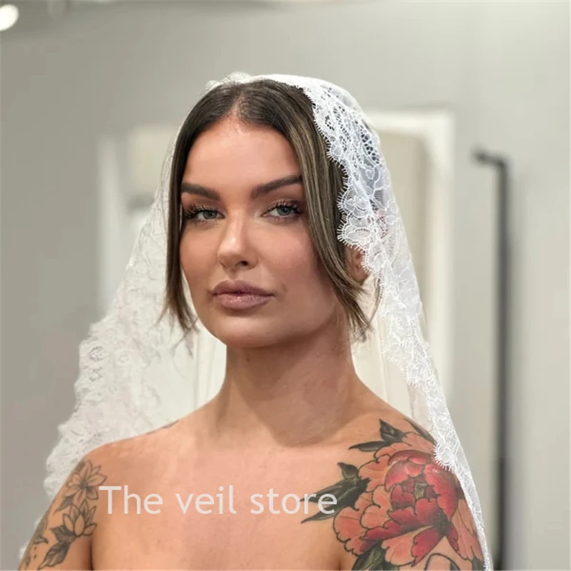 Marfim mantilla casamento véus de noiva catedral acessórios longos para noivas renda guarnição borda tule único vintage espanhol único