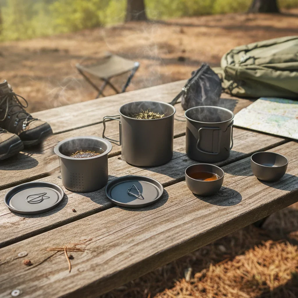 

Титановая чашка для кемпинга, чайный сервиз, легко складывающаяся портативная кружка с термостойкой ручкой, легкая посуда для пикника на открытом воздухе, путешествия