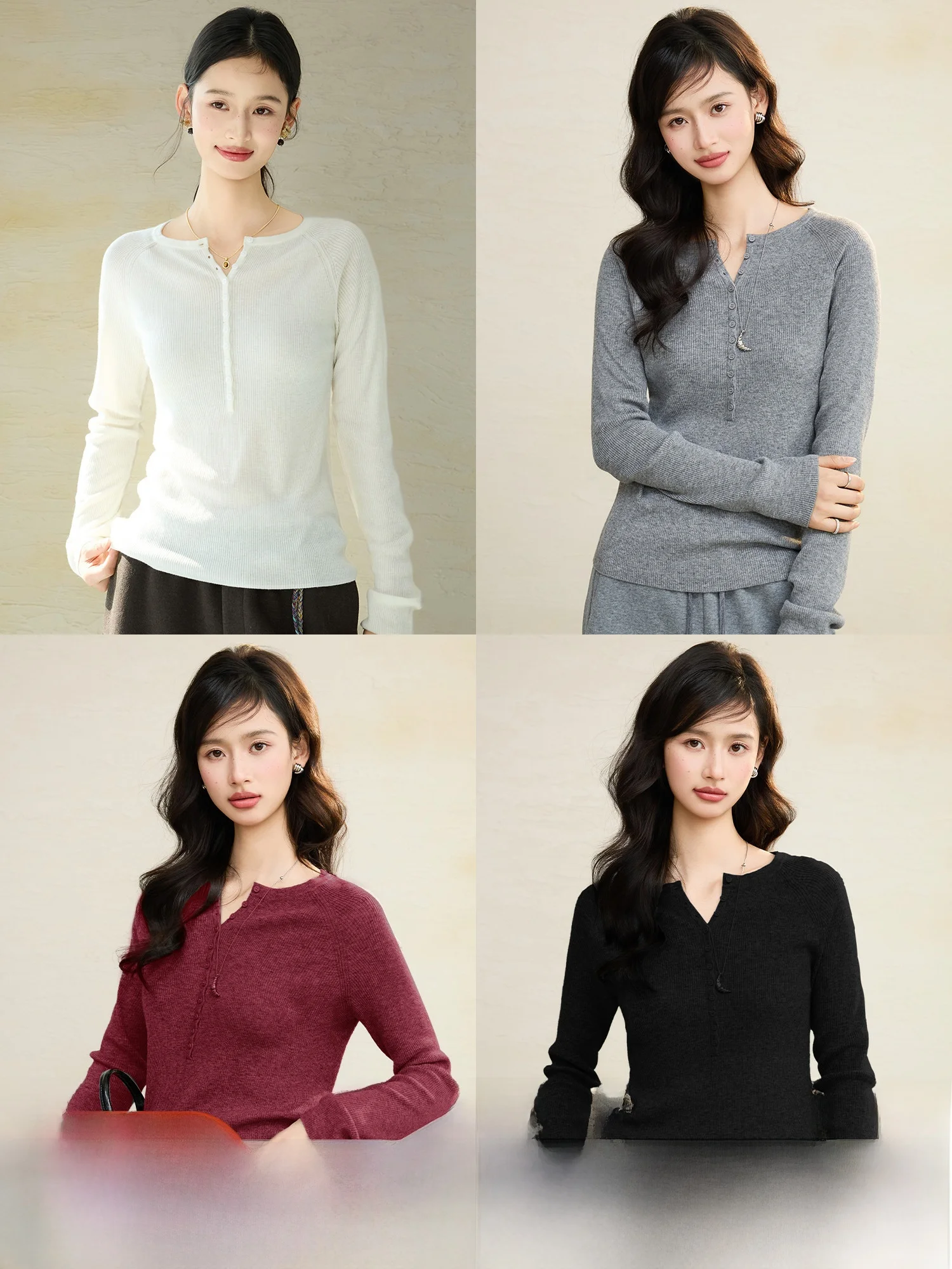 

NAGUAGU Simple Henry Knitted Soft Wool Yarn Women's f Open Knitwear Early Spring Sweater Comfortable Loose Fit round Ne