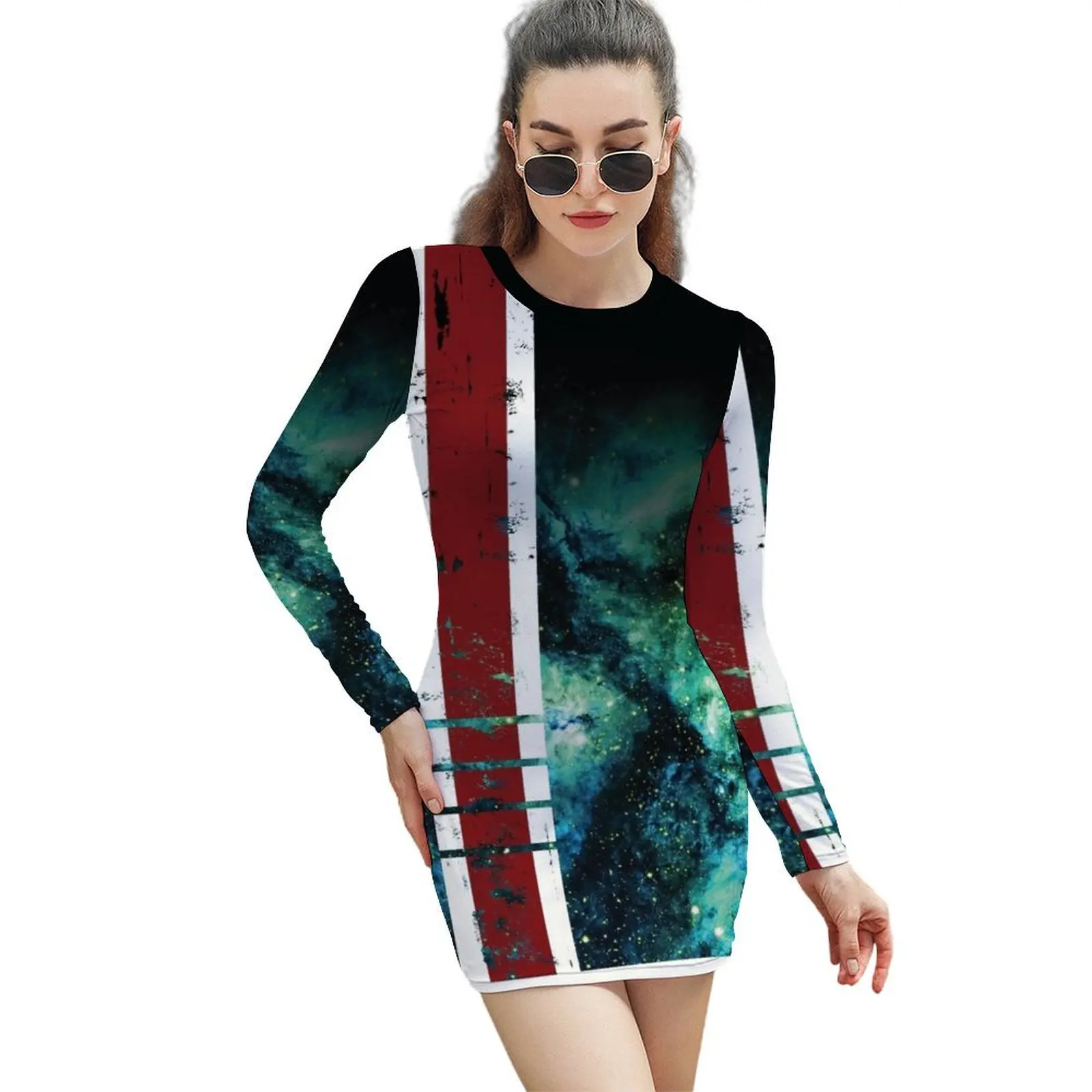 

Mass Effect Tribute Armor Stripe Long-Sleeved Sheath Dress women clothes prom clothes